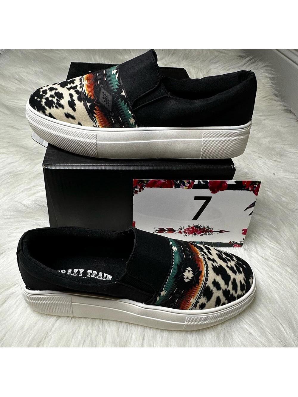 Crazy Train Size: 7 Cowhide Print Slip-On Sneaker Shoes